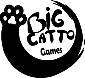 Logo de Big Catto: une patte de chat dessinée à l'encre, entourant le texte: Big Catto Games